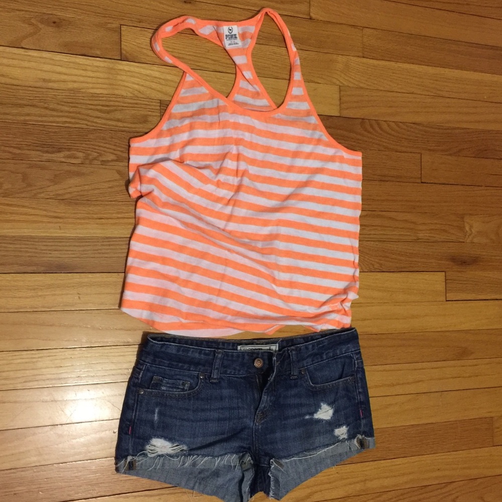 PINK Victoria Secret Denim Shorts sz 2 & tank top